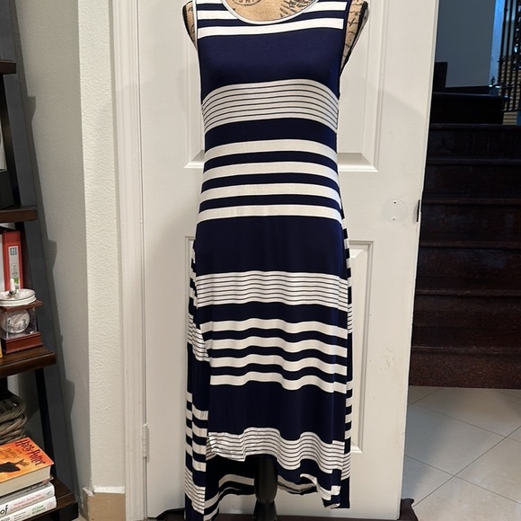 Off White/ Navy stripe tank midi dress - Picture 7 of 7
